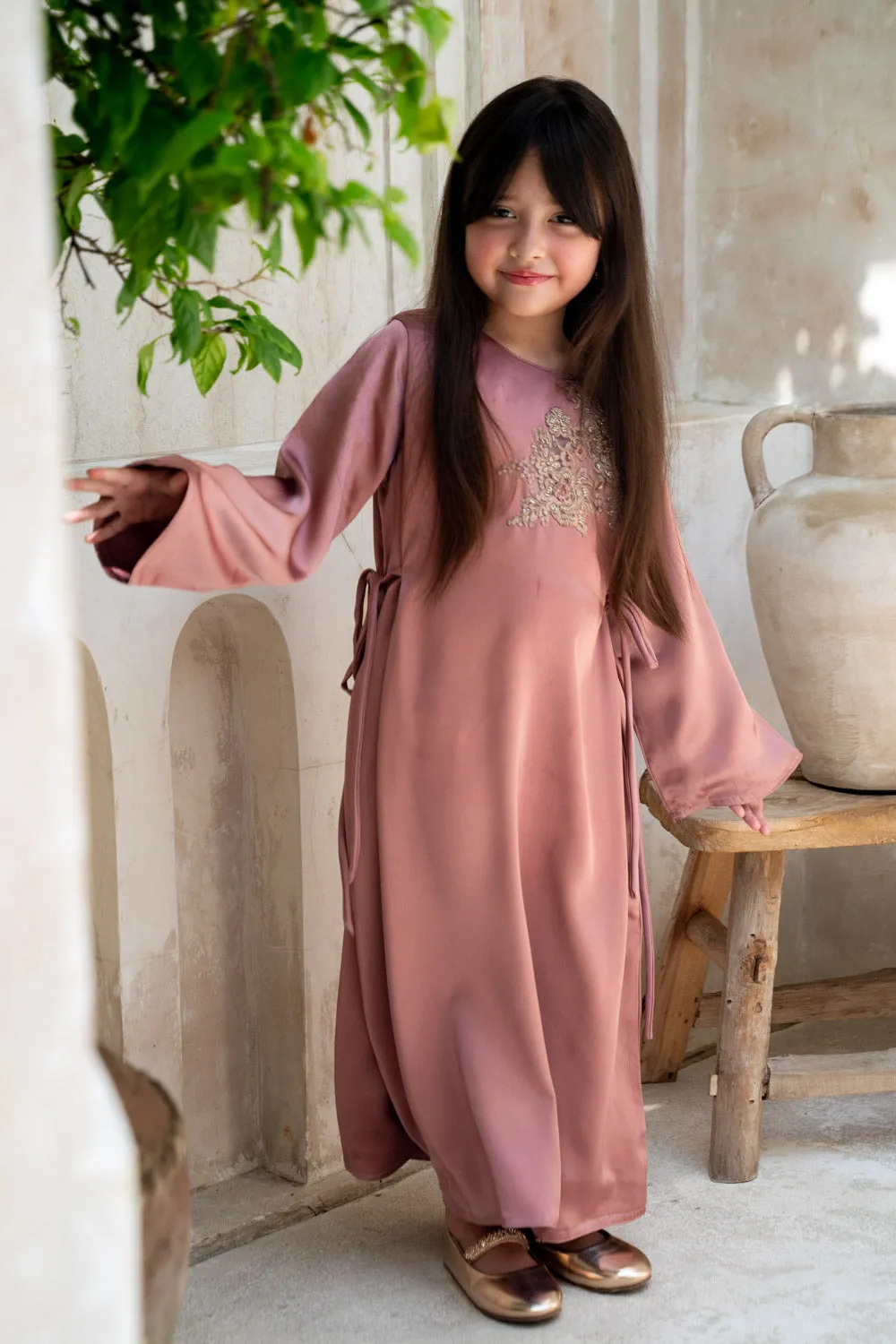 Berry Blush Elegance Kids Abaya