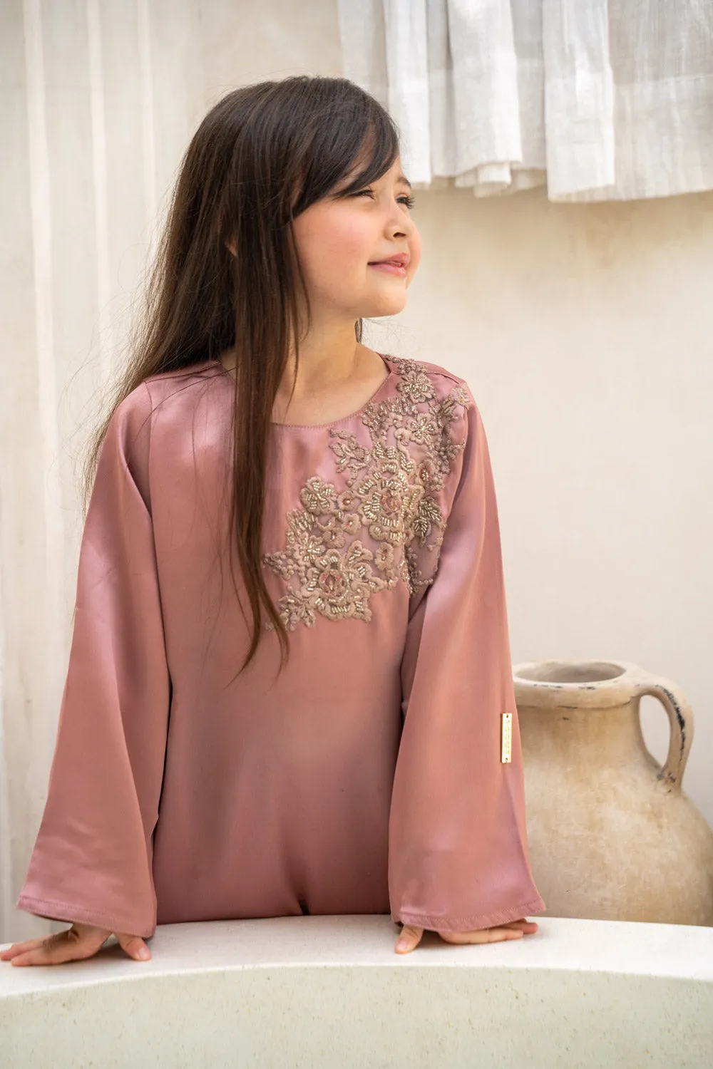 Berry Blush Elegance Kids Abaya