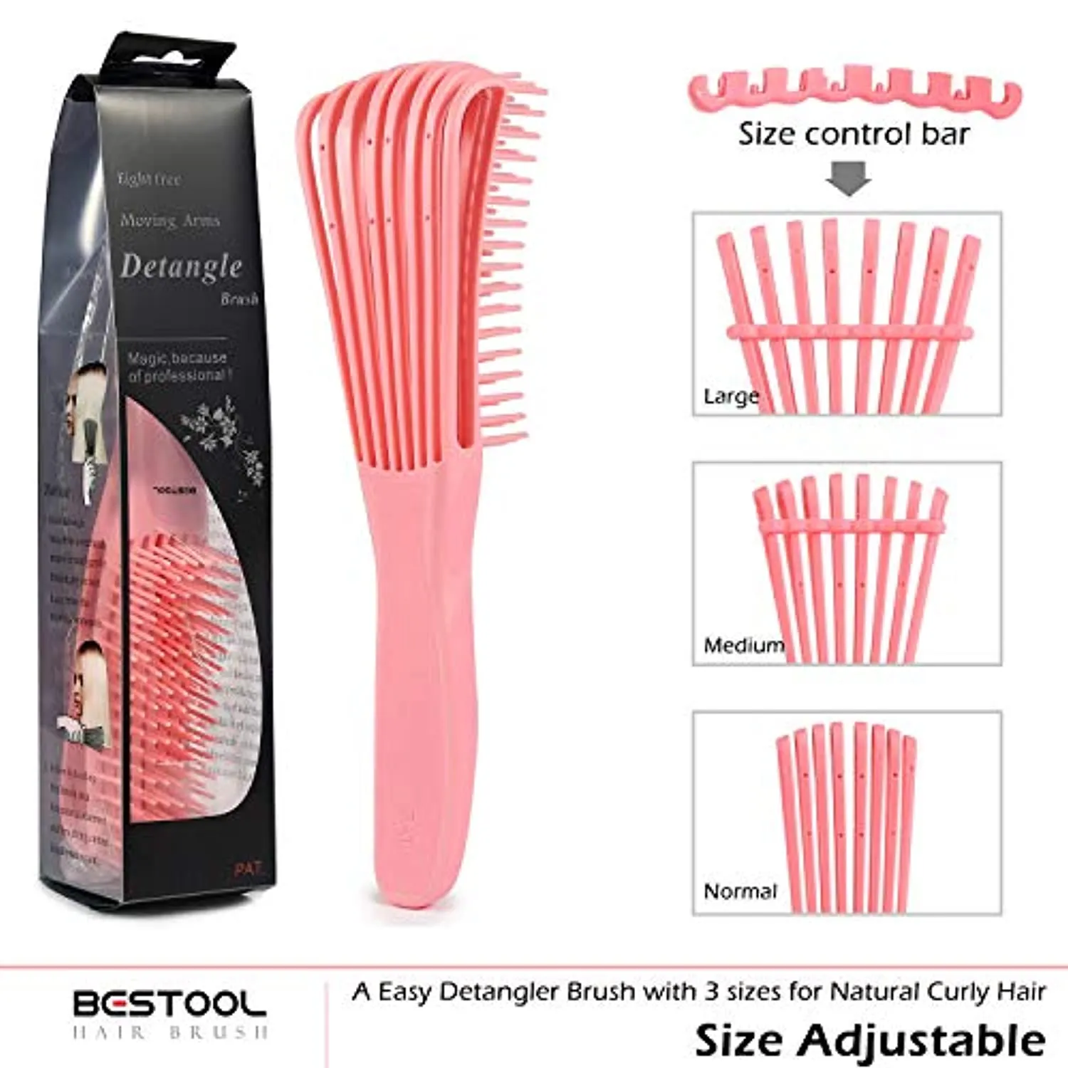 BESTOOL Detangling Brush for Black Natural Hair, Detangler Brush for Natural Black Hair Curly Hair Afro 3/4abc Texture, Faster n Easier Detangle Wet or Dry Hair with No Pain (Pink)