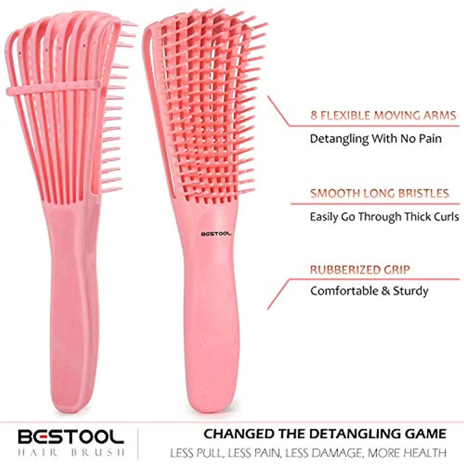 BESTOOL Detangling Brush for Black Natural Hair, Detangler Brush for Natural Black Hair Curly Hair Afro 3/4abc Texture, Faster n Easier Detangle Wet or Dry Hair with No Pain (Pink)