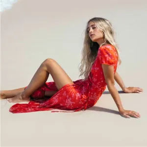 Billabong Red Floral Blossom Midi Wrap Dress