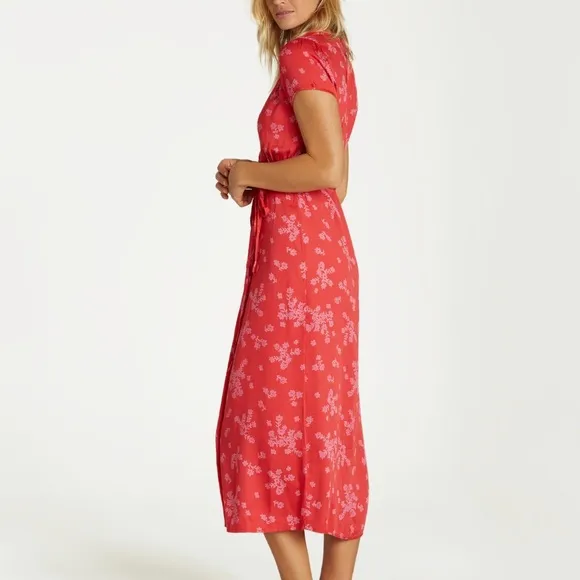 Billabong Red Floral Blossom Midi Wrap Dress