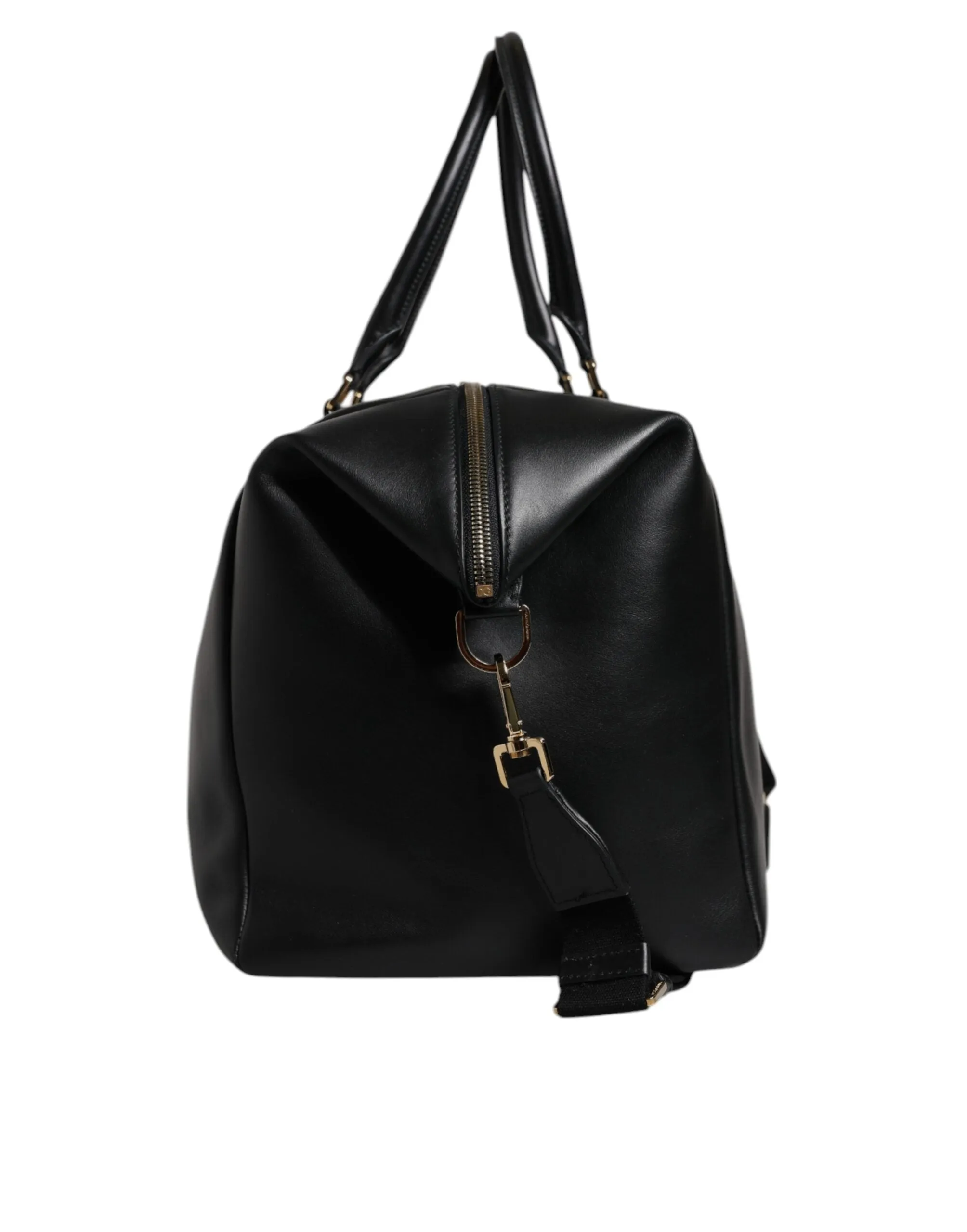 Black Calfskin Leather Hand Shoulder Duffle Bag