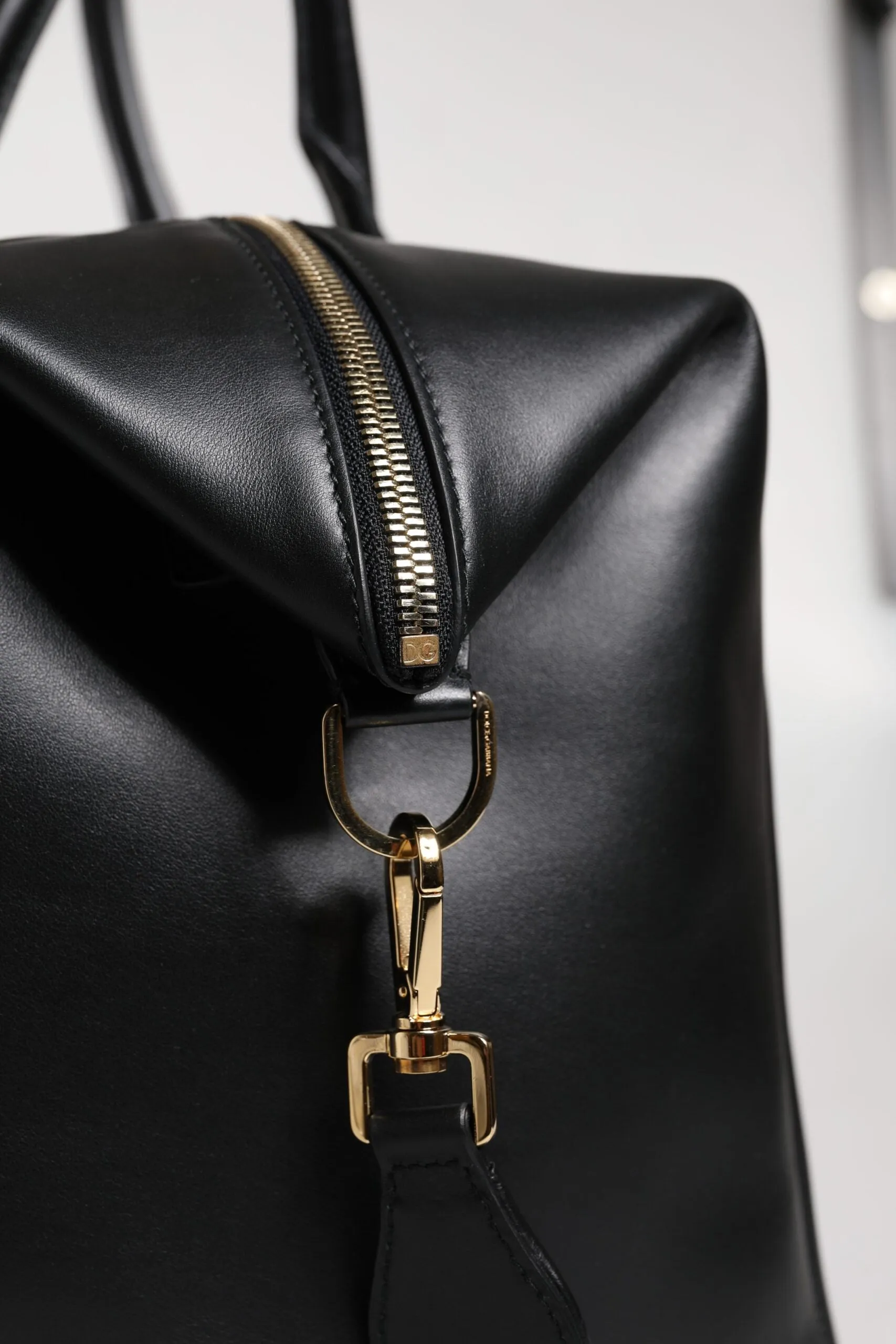 Black Calfskin Leather Hand Shoulder Duffle Bag