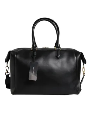 Black Calfskin Leather Hand Shoulder Duffle Bag