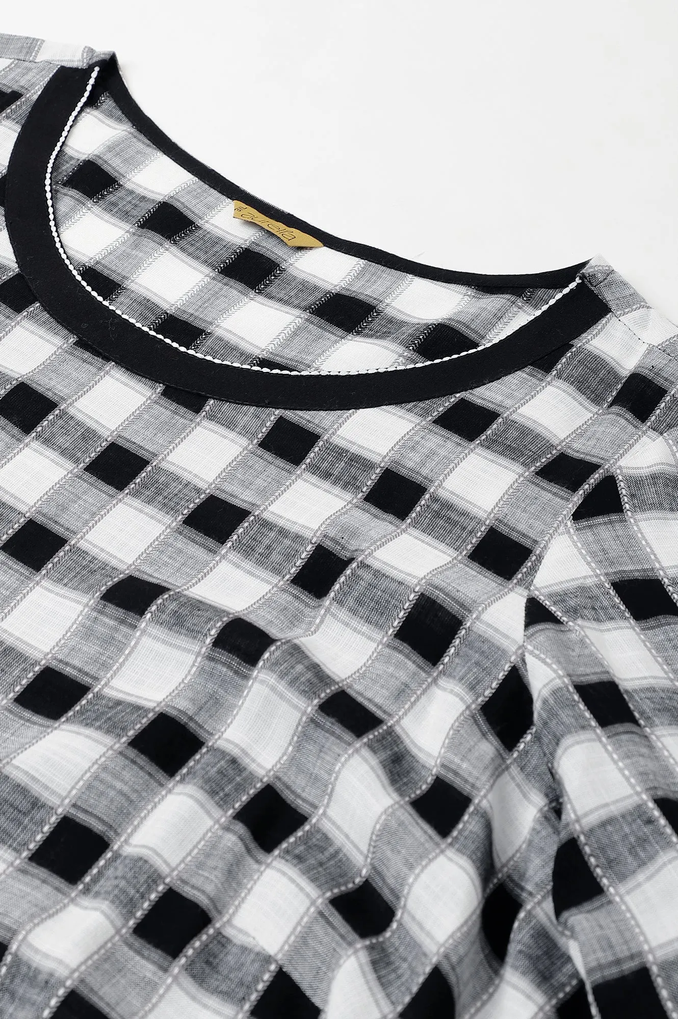 Black Checker Dobby Plus Size kurta With Belt