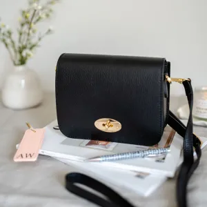 Black Leather Crossbody Lock Bag
