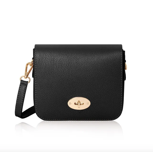 Black Leather Crossbody Lock Bag
