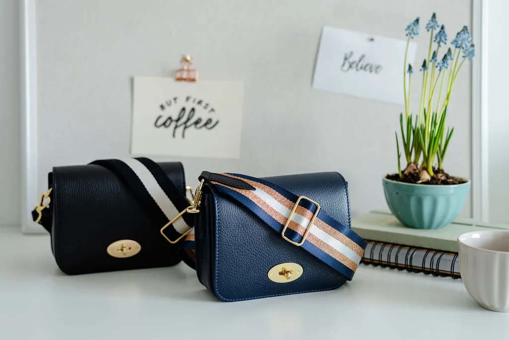Black Leather Crossbody Lock Bag