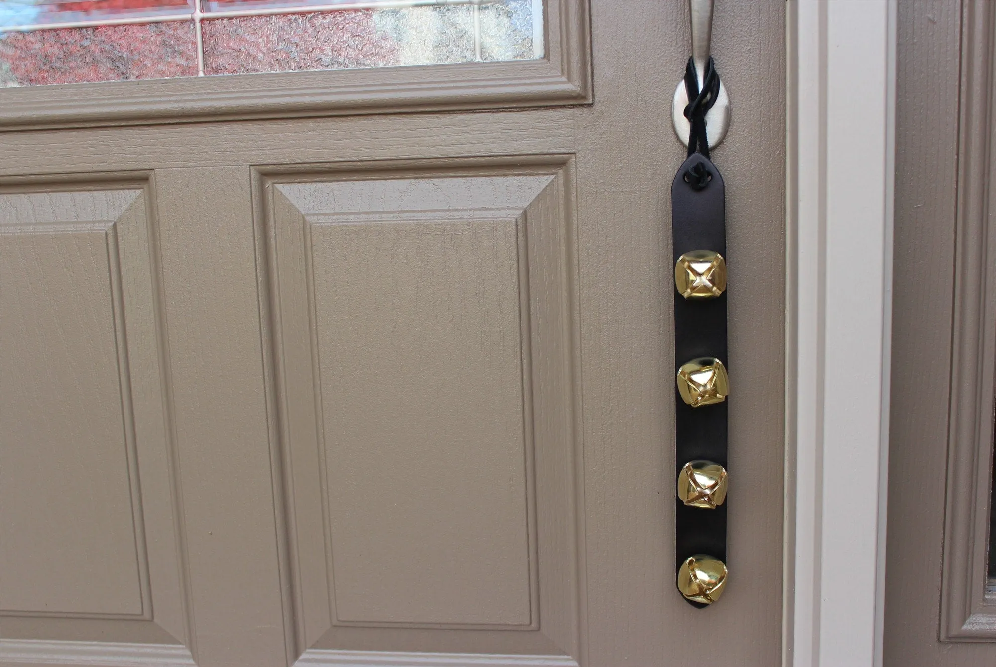 Black Leather Holiday Door Bell With Leather String Attachment (Ships USPS Only)