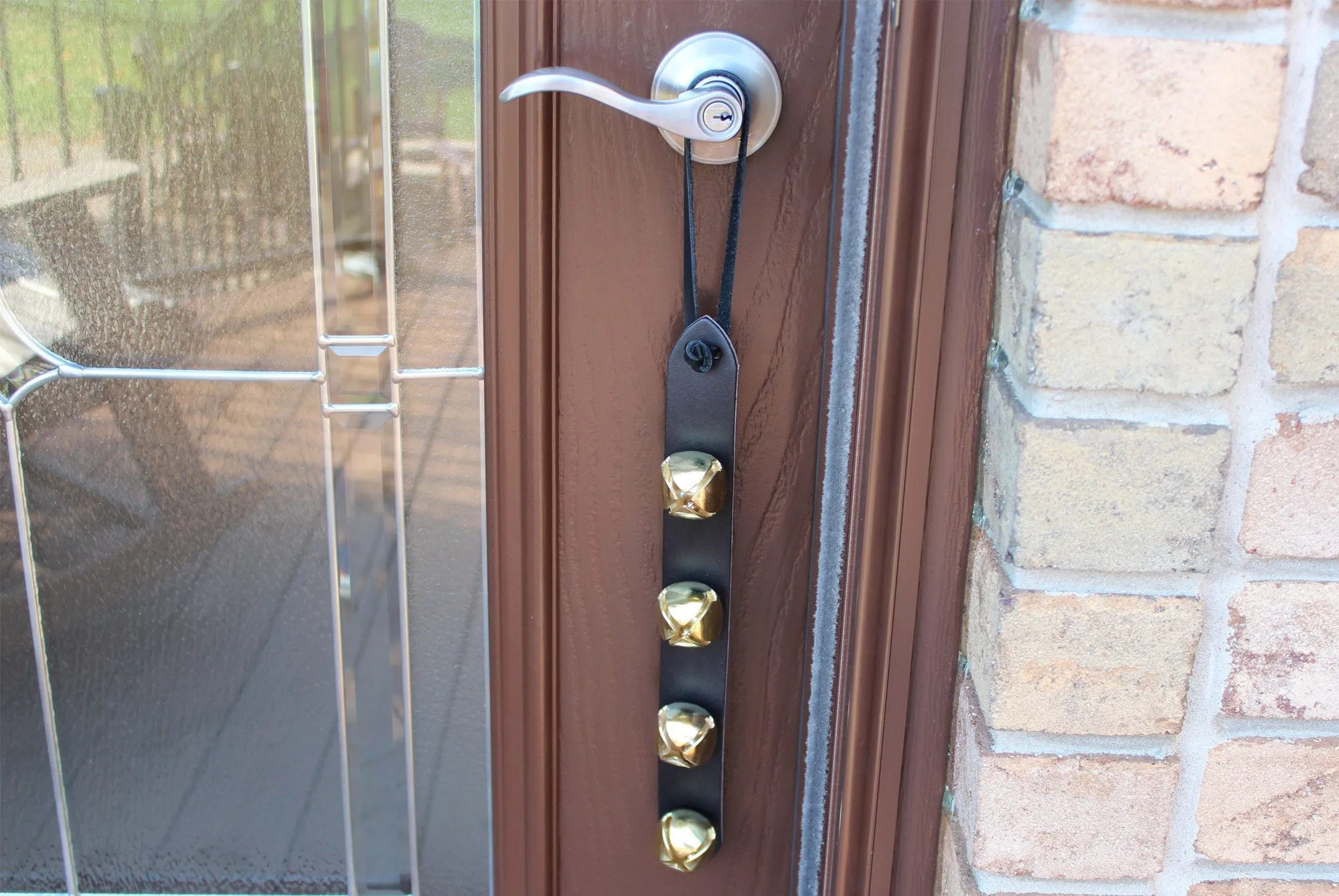 Black Leather Holiday Door Bell With Leather String Attachment (Ships USPS Only)