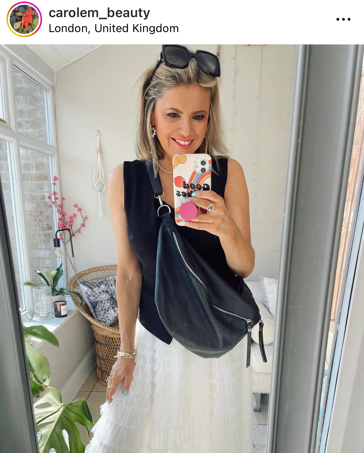 Black Leather XL Waist Bag (silver hardware)
