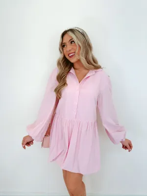 Blissful Sophistication Bubble Hem Mini Dress - Light Pink