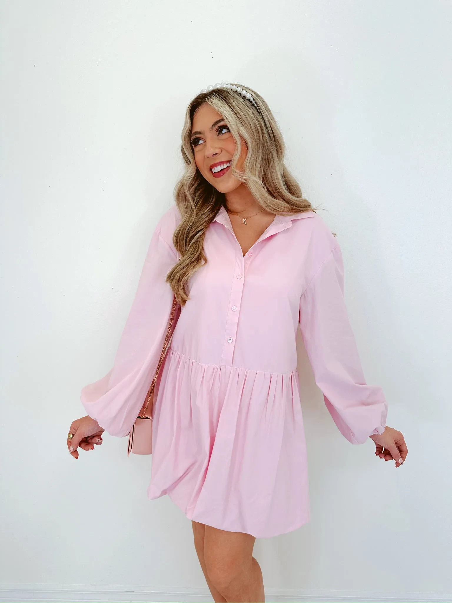 Blissful Sophistication Bubble Hem Mini Dress - Light Pink