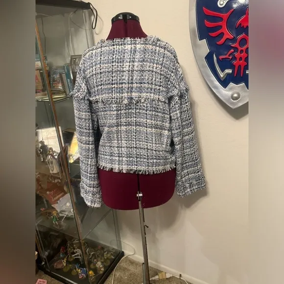 Blue and White Zip Up Blazer