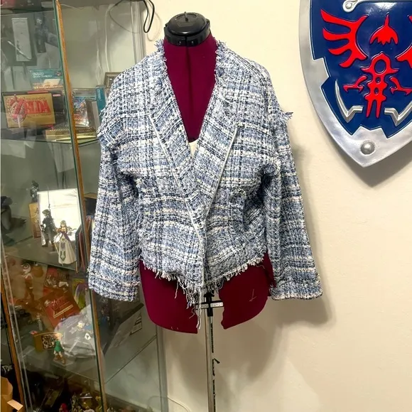 Blue and White Zip Up Blazer