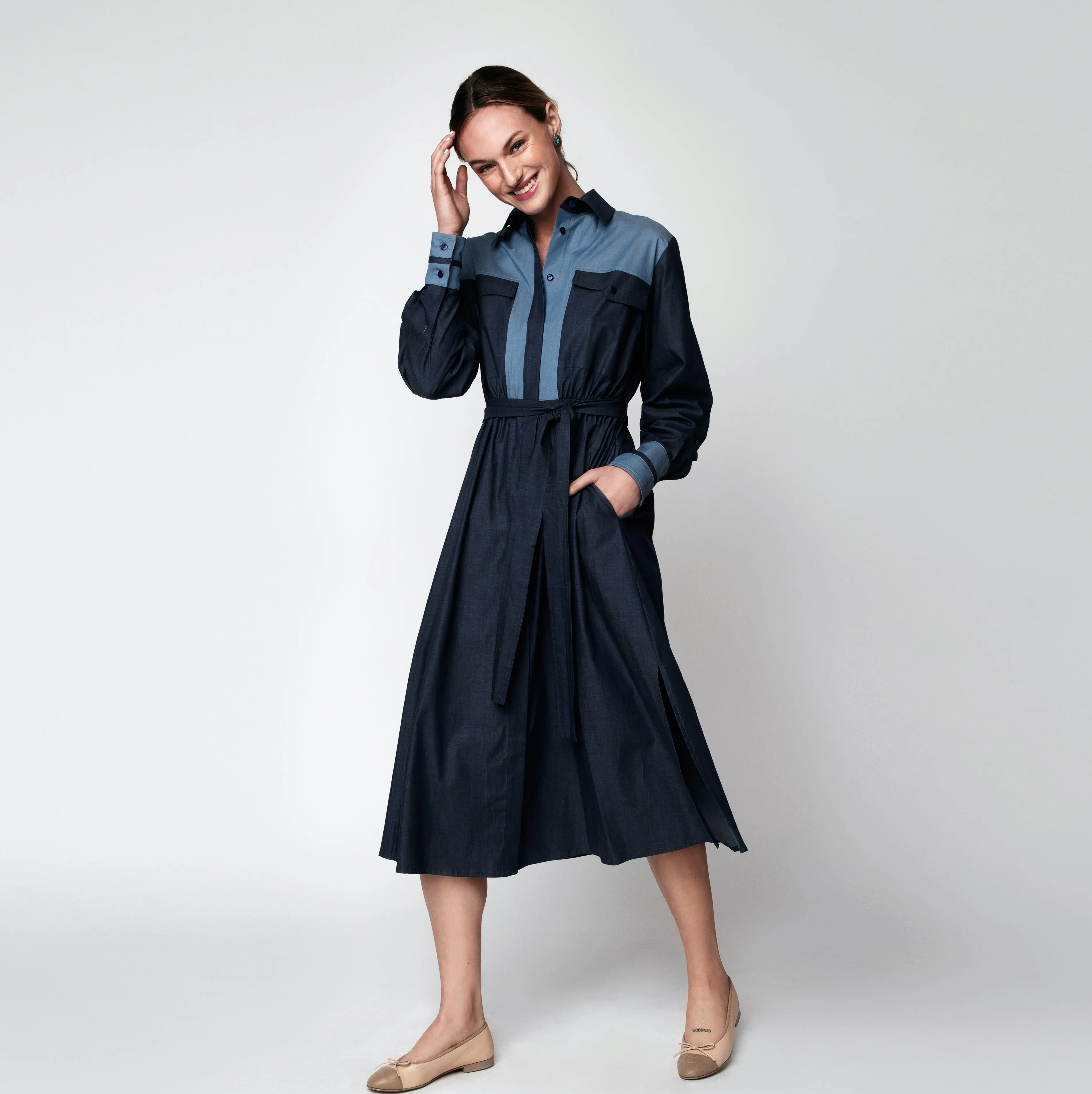 Blue Denim Bi-Color T-Block Dress