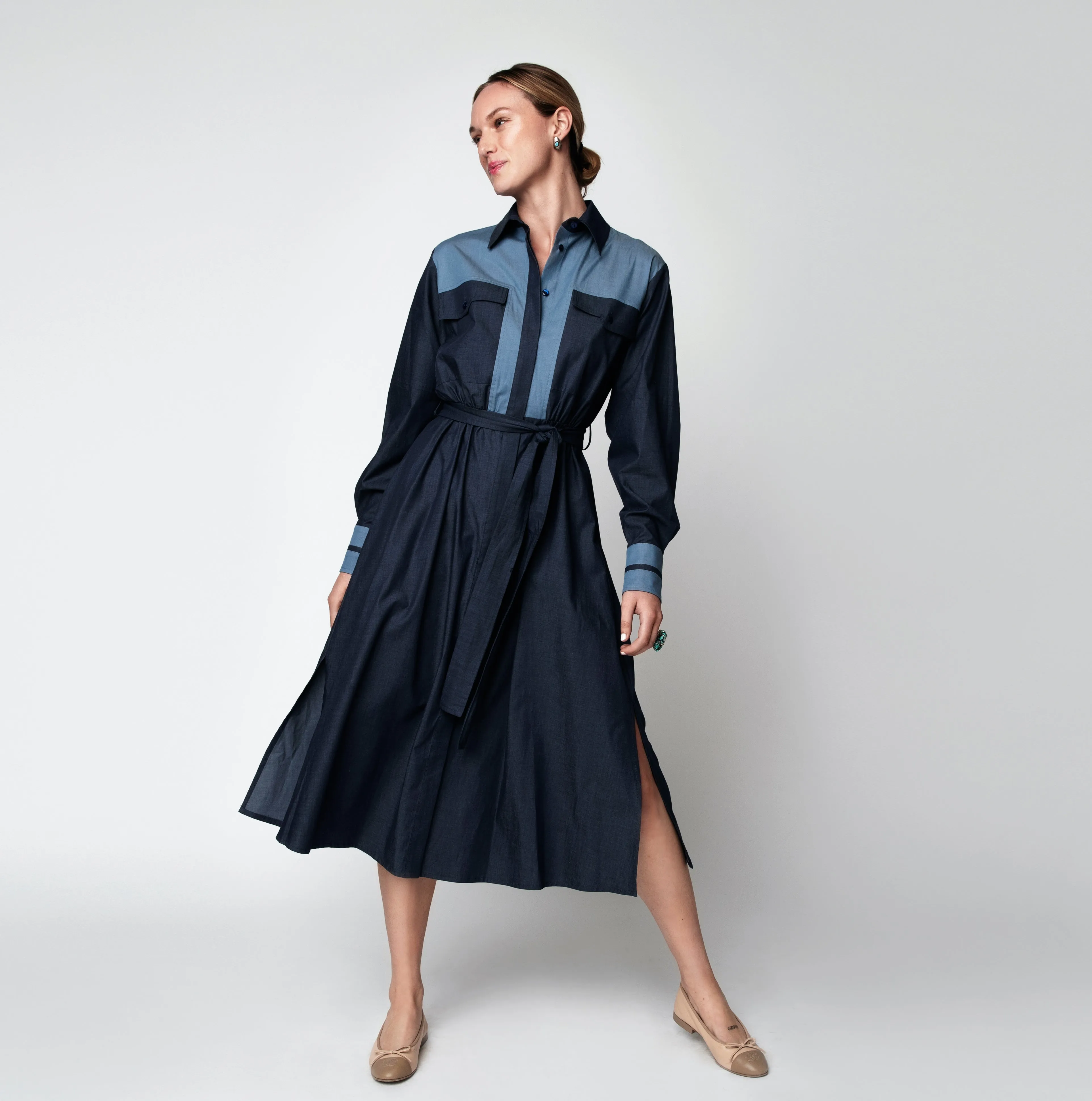 Blue Denim Bi-Color T-Block Dress