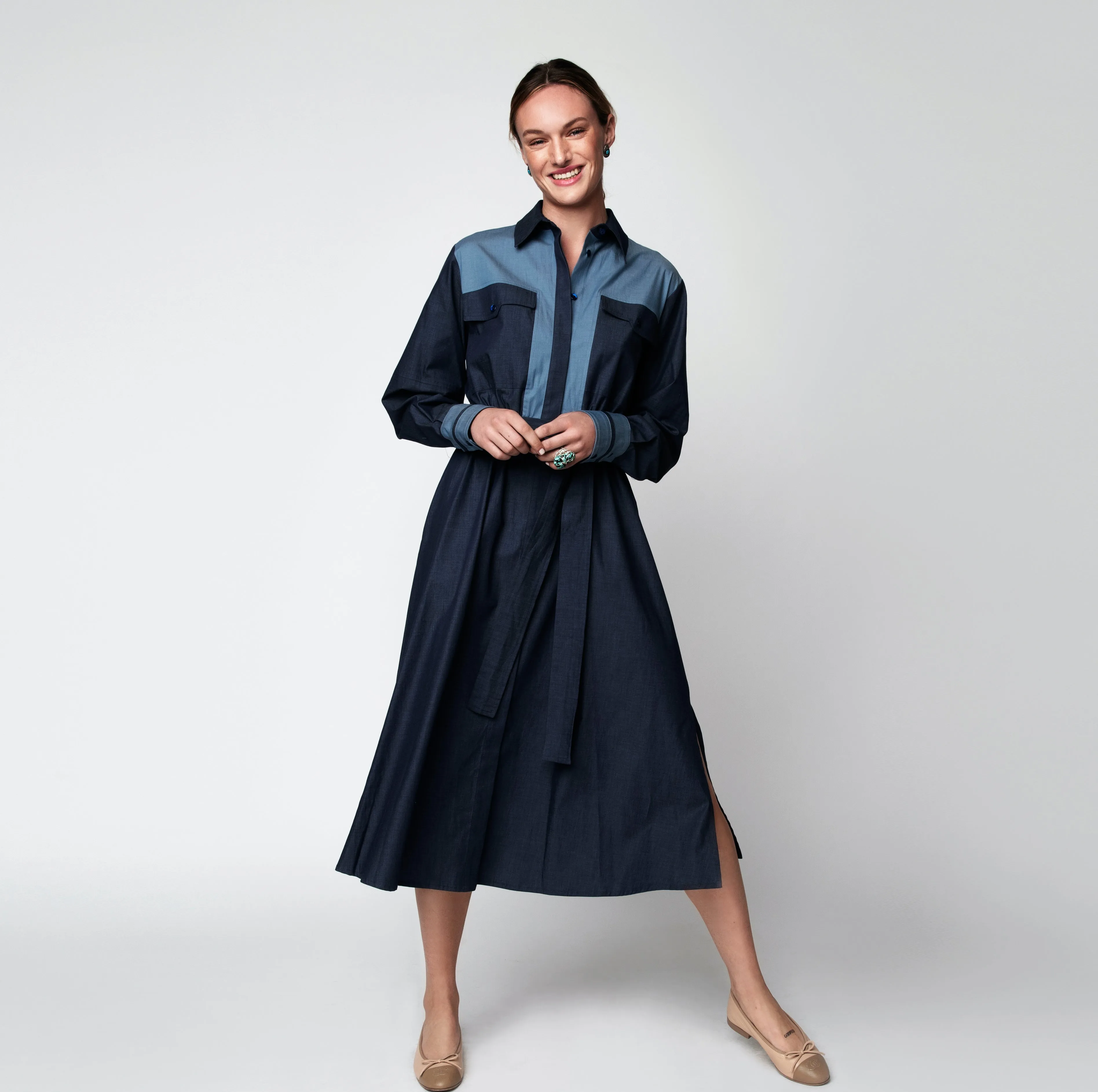 Blue Denim Bi-Color T-Block Dress