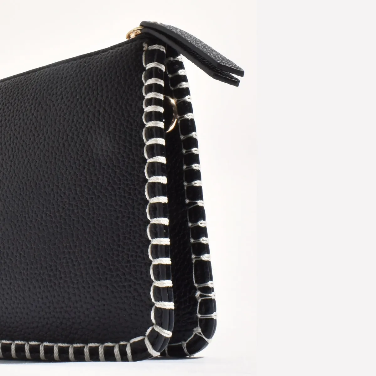 Bobbie Blanket Stitch Clutch (Black/Cream)