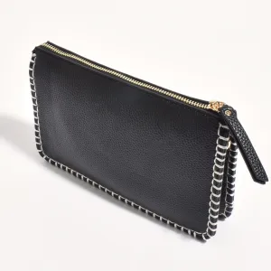 Bobbie Blanket Stitch Clutch (Black/Cream)