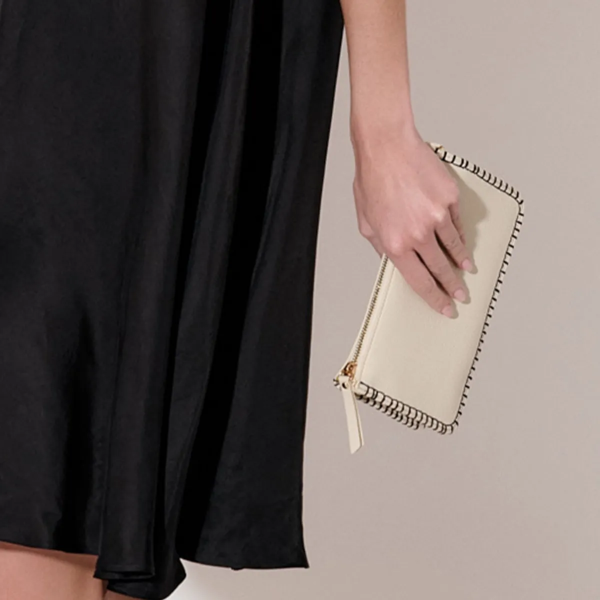 Bobbie Blanket Stitch Clutch (Black/Cream)