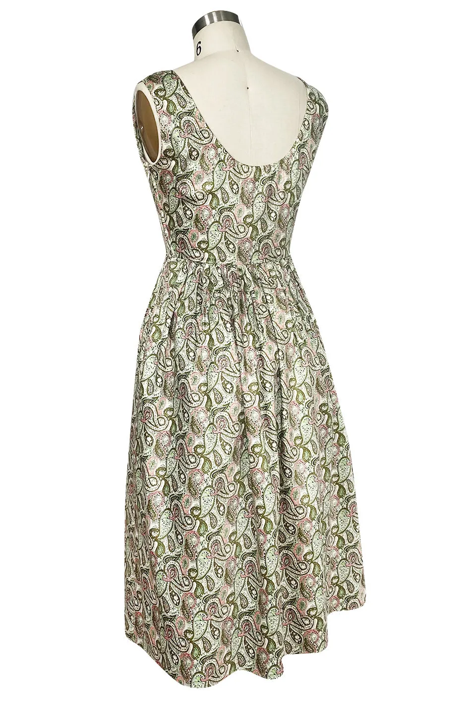 c.1954 Claire McCardell Green & Pink Print Cotton Sun Dress w Belt