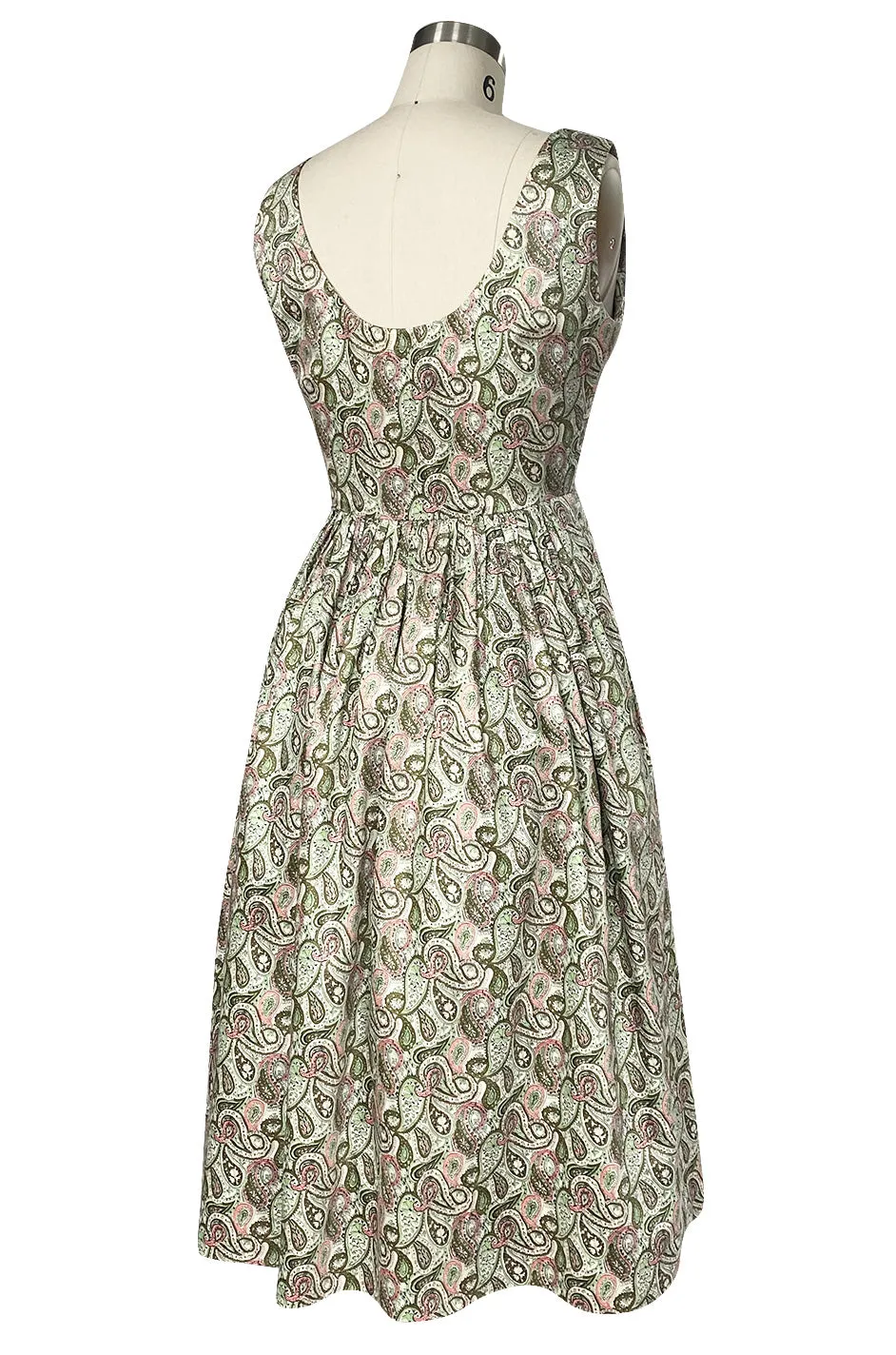 c.1954 Claire McCardell Green & Pink Print Cotton Sun Dress w Belt