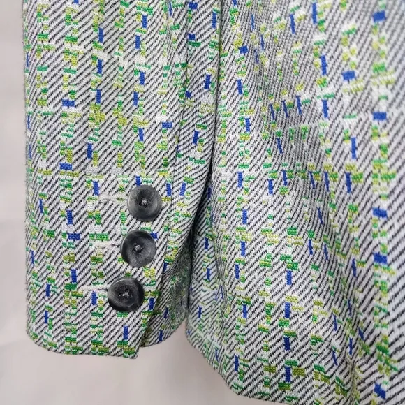 CABI Presentation Blazer L Jacquard Knit Tweed Geometric Green Blue Jacket 6251