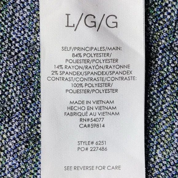 CABI Presentation Blazer L Jacquard Knit Tweed Geometric Green Blue Jacket 6251