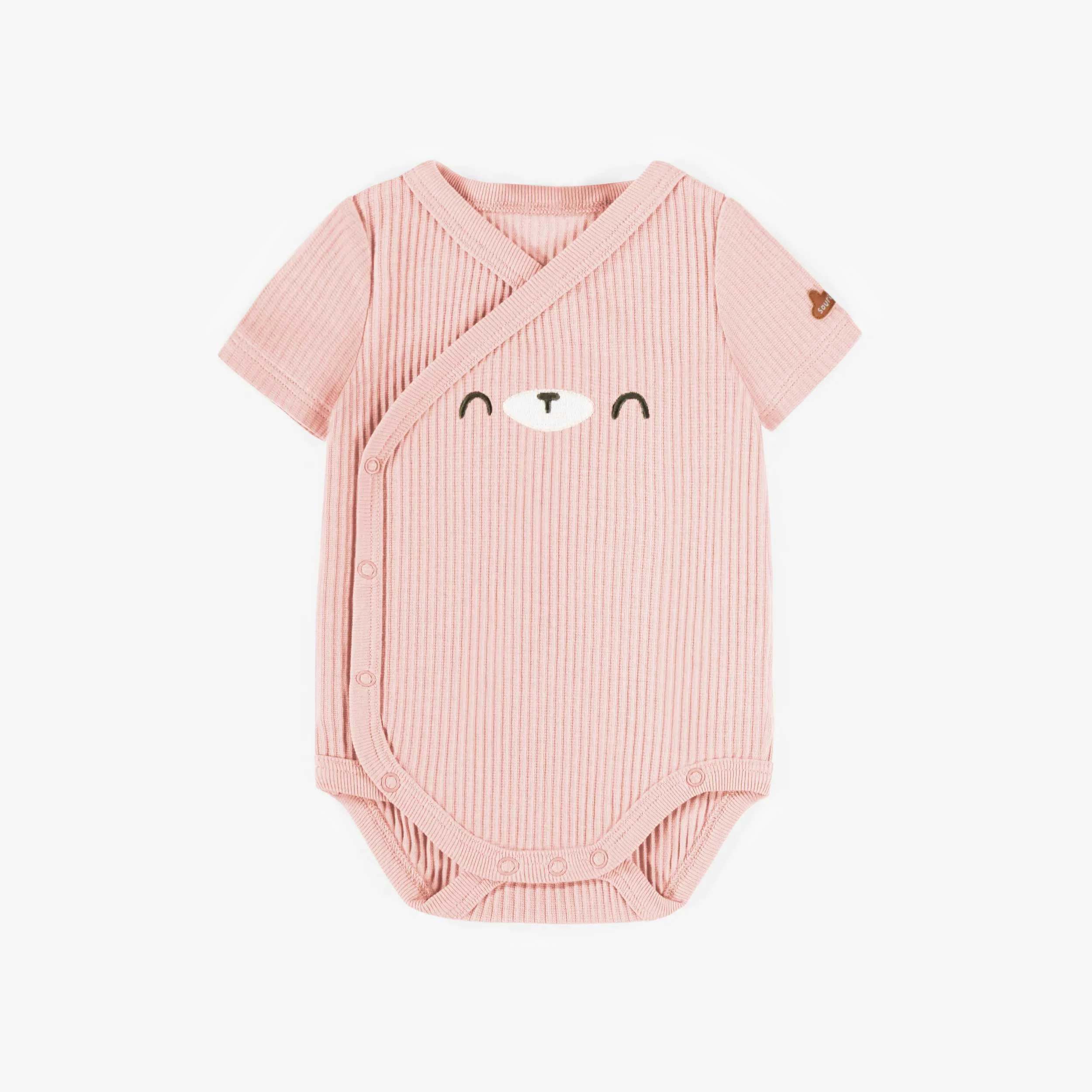 Cache-couche rose cache-coeur en coton, naissance || Pink wrapped bodysuit in cotton, newborn