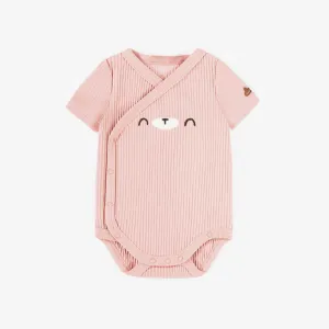 Cache-couche rose cache-coeur en coton, naissance || Pink wrapped bodysuit in cotton, newborn