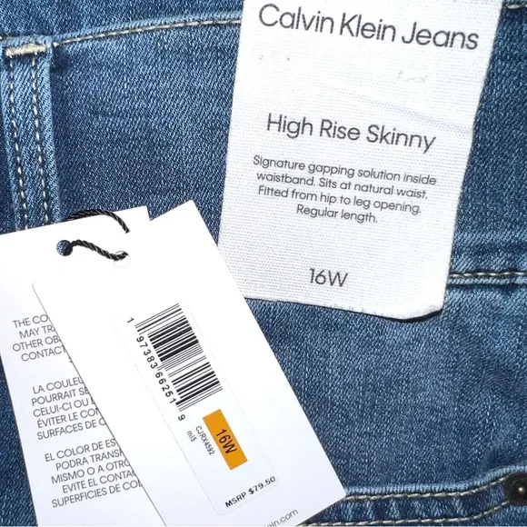 Calvin Klein sz 16W med blue wash zip up 2 button stretch High Rise Skinny Jeans