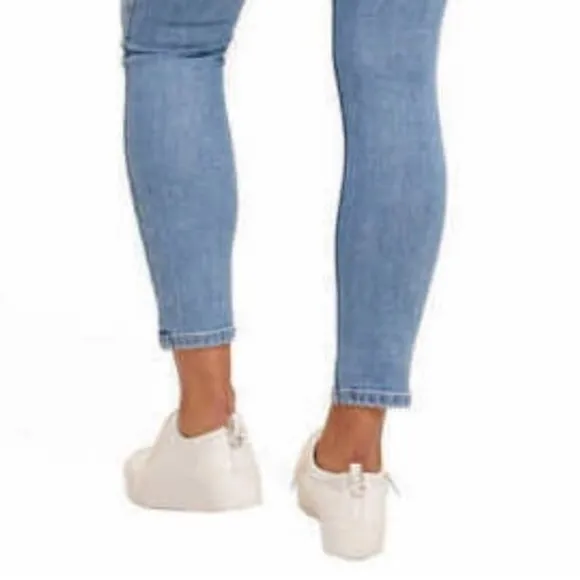 Calvin Klein sz 16W med blue wash zip up 2 button stretch High Rise Skinny Jeans