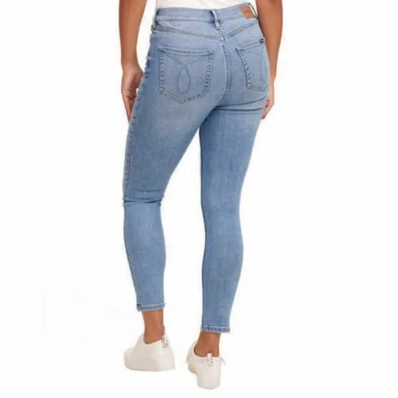 Calvin Klein sz 16W med blue wash zip up 2 button stretch High Rise Skinny Jeans