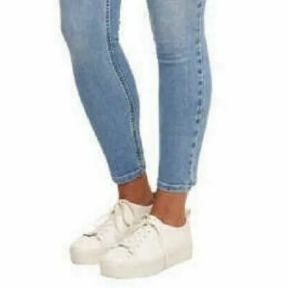 Calvin Klein sz 16W med blue wash zip up 2 button stretch High Rise Skinny Jeans