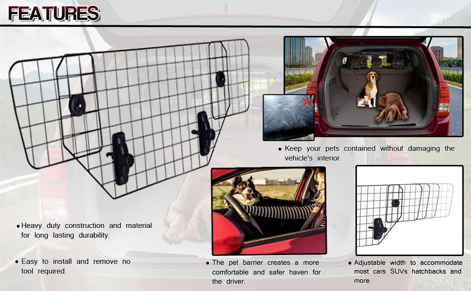 Car Dog Universal Pet Barrier - Zone Tech Premium Quality Black Heavy Duty Coated Wire Adjustable Mounted Headrest Barrier for Pet Safety Automotive