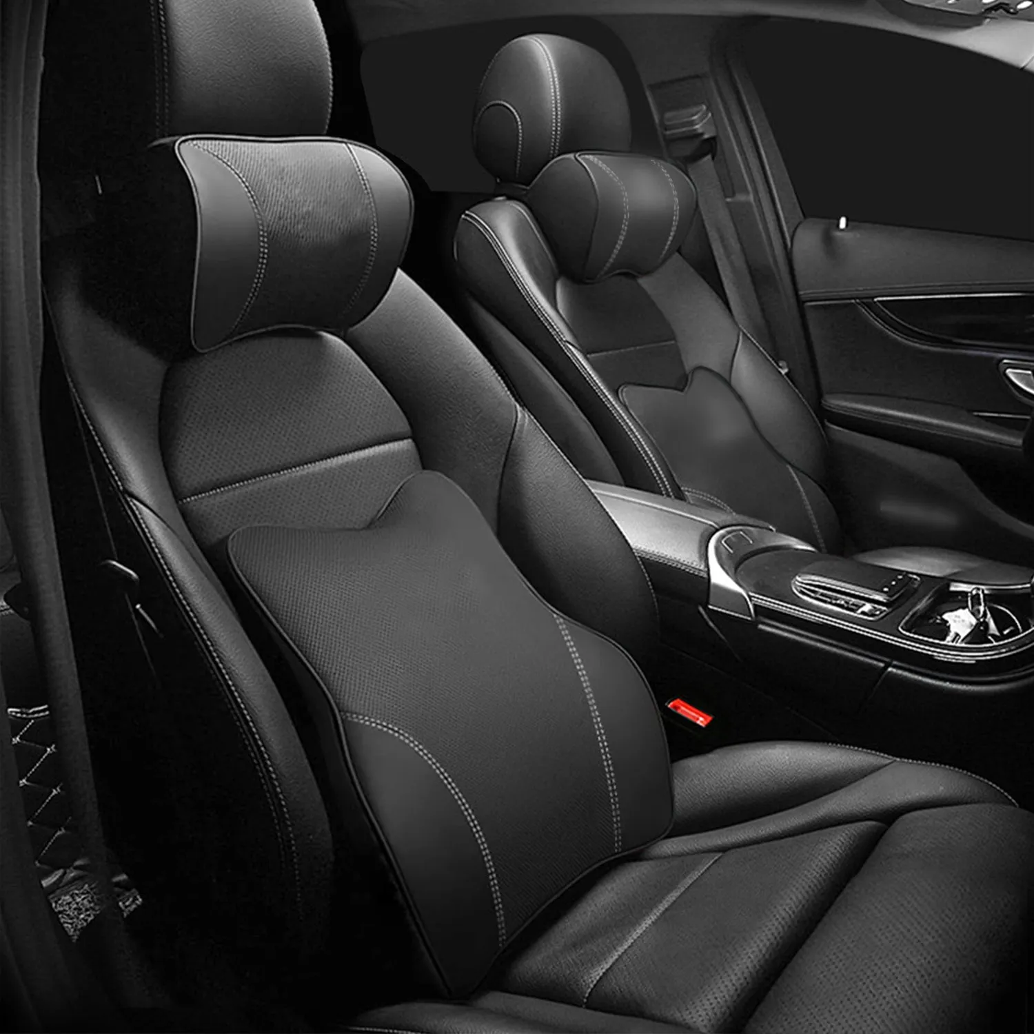 Car Headrest Neck Pillow and Lumbar Support Back Cushion Kit, Custom Fit For Your Cars, Memory Foam Erognomic, Car Accessories MC13992