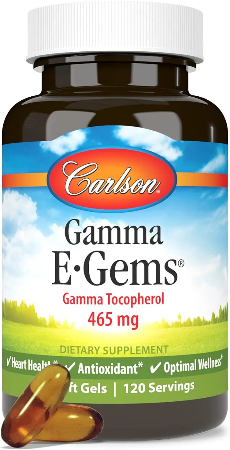 Carlson - Gamma E-Gems, 465 mg, Gamma Tocopherol, Vitamin E Tocopherol, Optimal Wellness, 120 Softgels