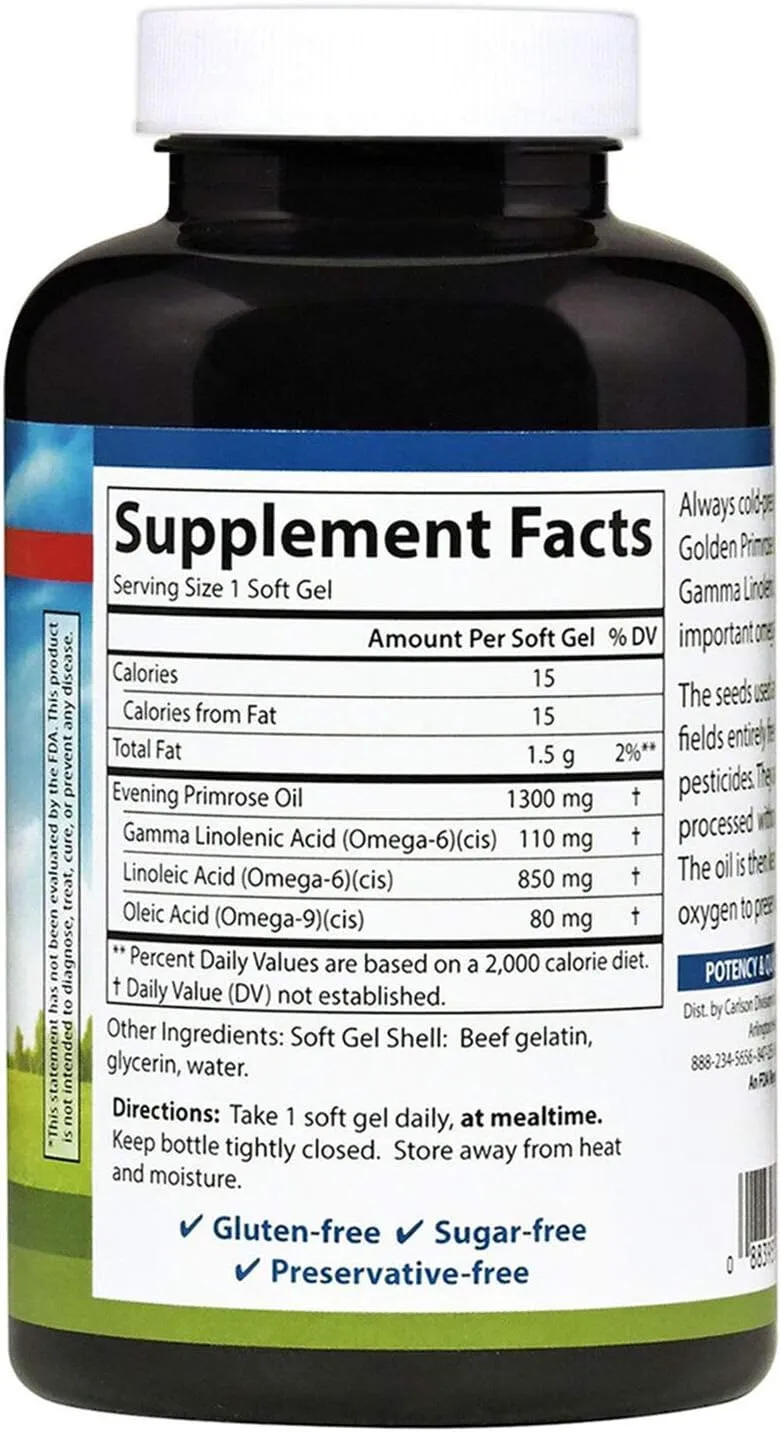 Carlson Labs Golden Primrose, 1300 Mg, 90 Soft Gels, From Laboratories