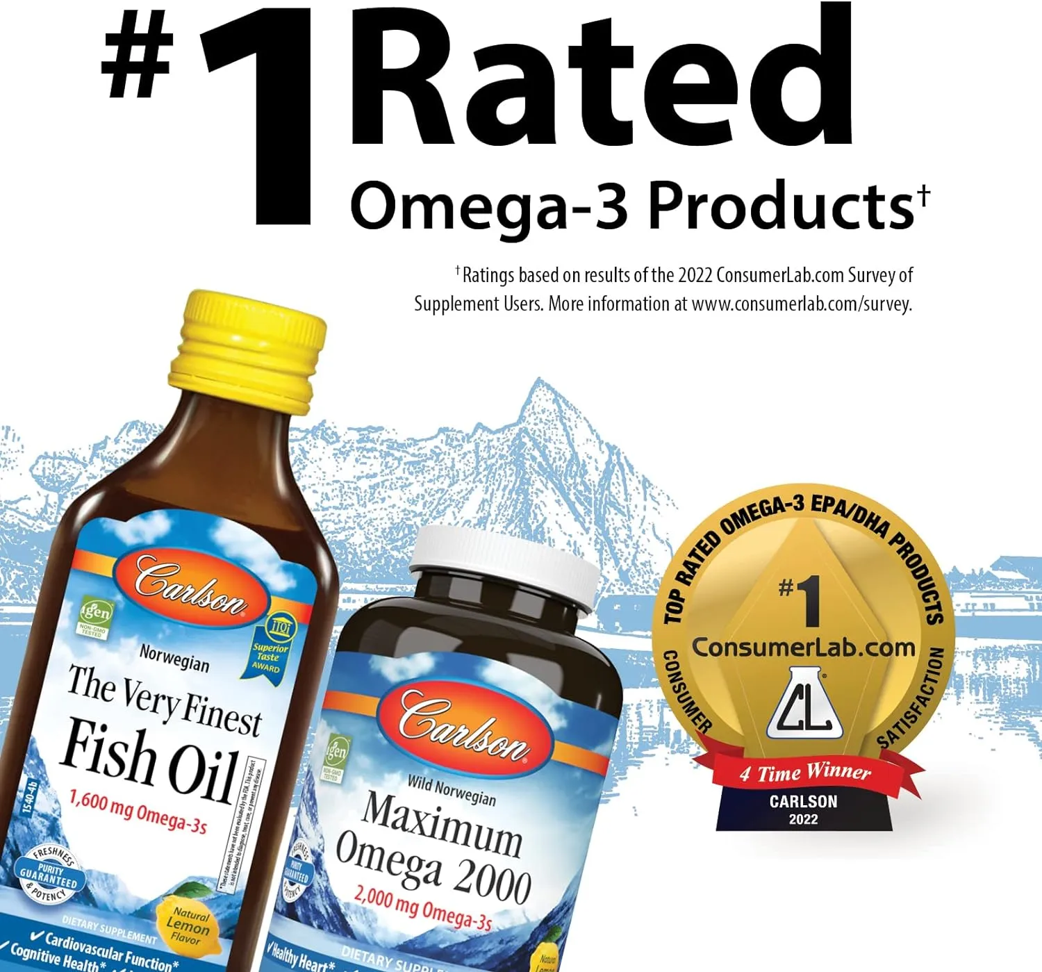 Carlson - Super DHA Gems, 500 mg DHA Supplements, 640 mg Fatty Acids, Wild-Caught Norwegian Arctic Omega 3 Fish Oil Supplement, Sustainably Sourced Fish Oil Capsules, 180 Softgels