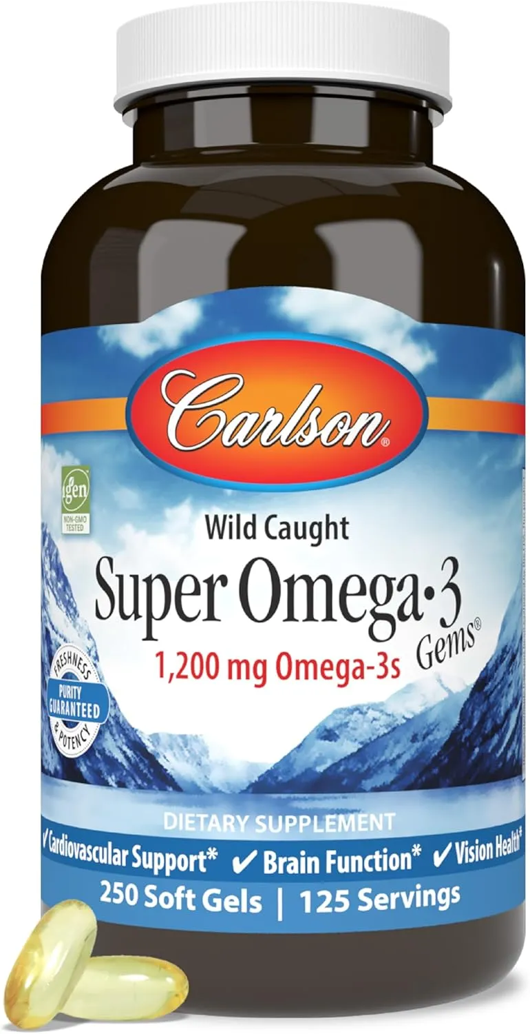 Carlson - Super Omega-3 Gems, 1200 mg Omega-3s, Wild Caught, Sustainably Sourced, 250 soft gels