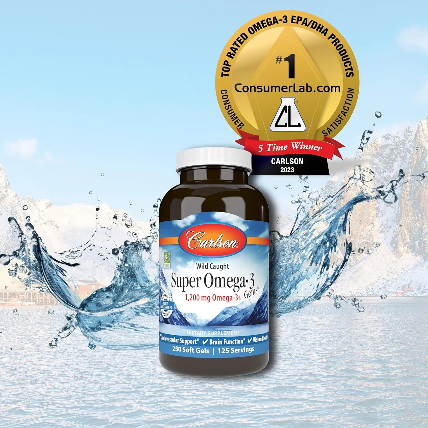 Carlson - Super Omega-3 Gems, 1200 mg Omega-3s, Wild Caught, Sustainably Sourced, 250 soft gels