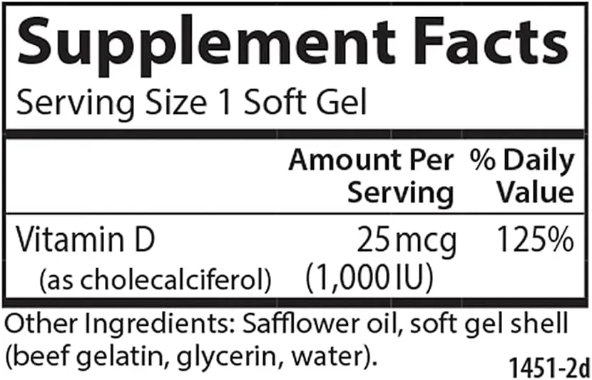 Carlson - Vitamin D3, 1000 IU (25 mcg), Bone Health, Muscle Health, Cholecalciferol, Vitamin D Supplements, Vitamin D3 Soft Gels, 100 Softgels