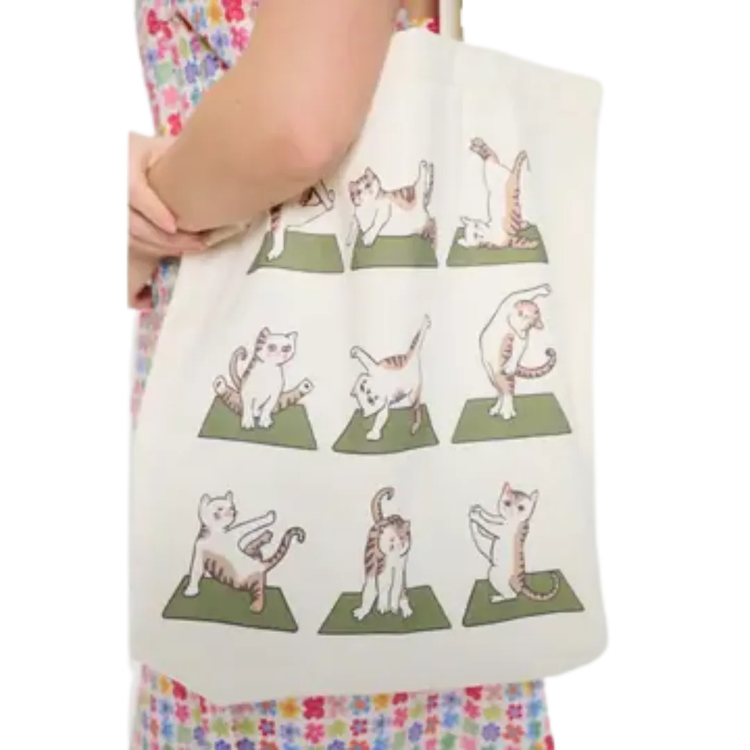 Cat Yoga Print Tote Bag