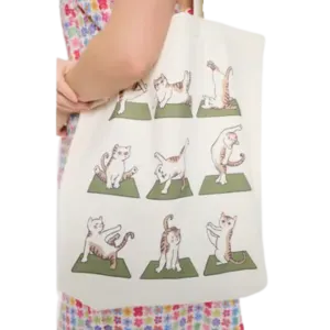 Cat Yoga Print Tote Bag