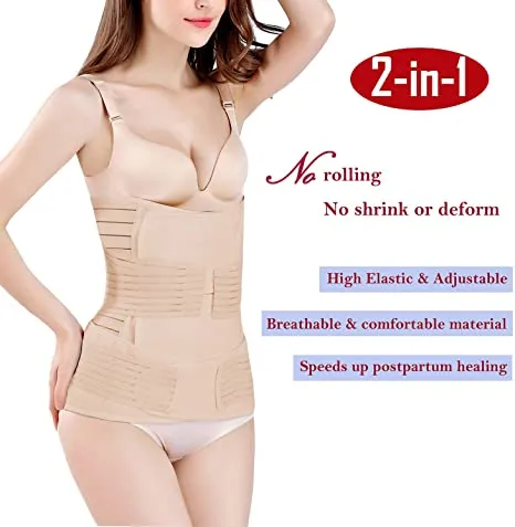 ChongErfei 2 in 1 Postpartum Belly Wrap Support Recovery Waist/Pelvis Belt Body Shaper Postnatal Shapewear Nude, One Size