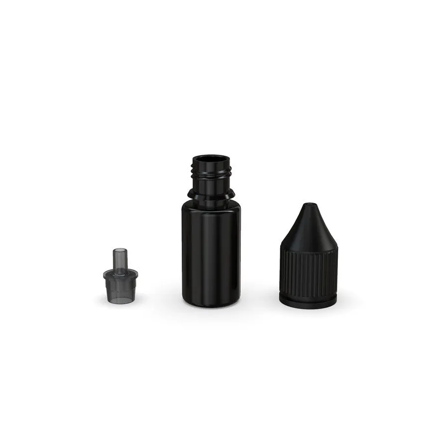 Chubby Gorilla 10Ml Pet Reducer Unicorn Bottle With Cr & Tamper Evident Break-Off Band (Opaque Black Bottle With Opaque Black Closure) - (2000 Count)