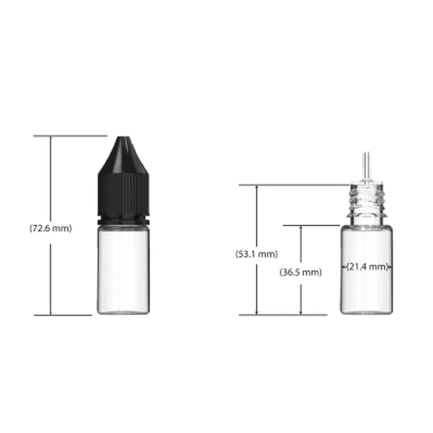 Chubby Gorilla 10Ml V3 Pet Unicorn Bottle With Cr & Tamper Evident Break-Off Band (Clear Natural Bottle With Opaque Black Closure) - (2000 Count)