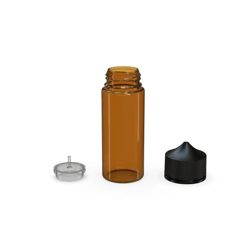 Chubby Gorilla 120Ml V3 Pet Unicorn Bottle With Cr & Tamper Evident Break-Off Band (Translucent Amber Bottle With Opaque Black Closure) - (400 Count)